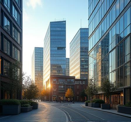 Modern Manchester cityscape with building reflecting tech innovation